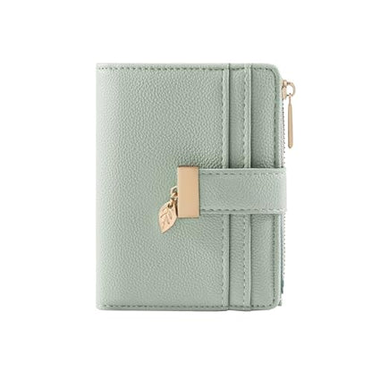 Pomelo Best Small Wallet Women RFID Blocking Bifold Soft Leather Card Holder with ID Window Zipper Coin Pocket Wallets for Women Green - color: Green