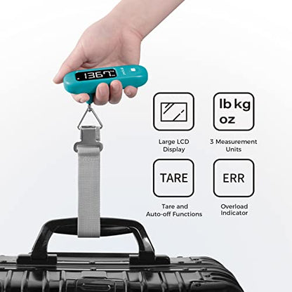 pack all Digital Luggage Scale for Travel, 110Lbs Capacity, 0.1Lb Precision - color: Malachite Blue