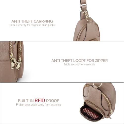 Anti Theft Sling Bag for Women Genuine Leather Crossbody Bag, Khaki - color: Khaki