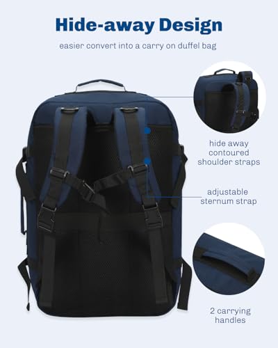Hynes Eagle 38L Flight Approved Backpack Carry On Travel Bag for Men Women - color: Dark Blue