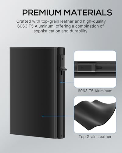 Mens Wallet Card Holder - Smart Wallet for Men, Pop Up Card Case, Top Grain Leather, RFID Blocking, Slim, Minimalist, Ultra Thin, Front Pocket, 9-14 Card Capacity | ID Window | Cash Slot (Black) - color: Black