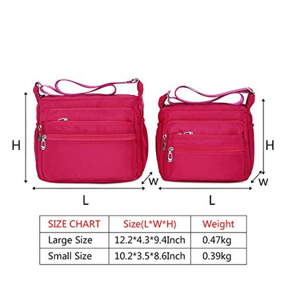 Crossbody Bag for Women Waterproof Shoulder Bag Multi Pockets Nylon Purse - color: Pink-s