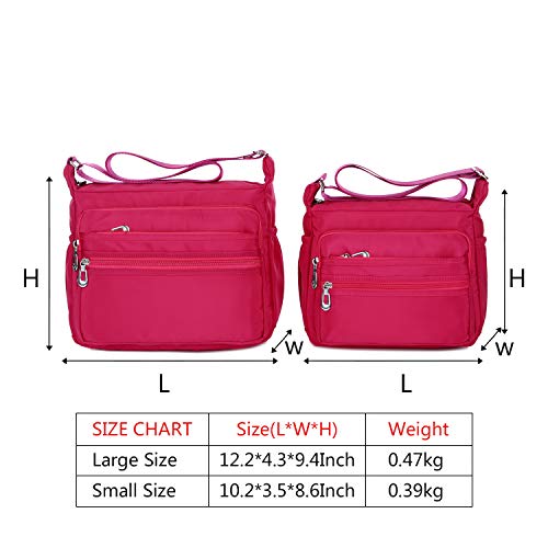 Crossbody Bag for Women Waterproof Shoulder Bag Multi Pockets Nylon Purse - color: Pink-s