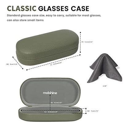 molshine Hard Shell Leather Sunglasses Case,Classic Large Glasses Case for Women Men,Sunglass Eyeglasses - color: Olive Green