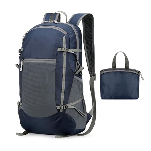 levayhill Hiking Foldable Backpack,Packable Daypack,Dark Blue, 30L - color: Dark Blue