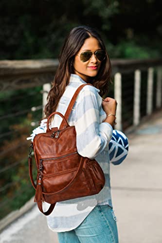 Uromee Travel Backpack Purse Women Vegan Leather Tassel Shoulder Bag - color: 0243 Brown Oil Wax