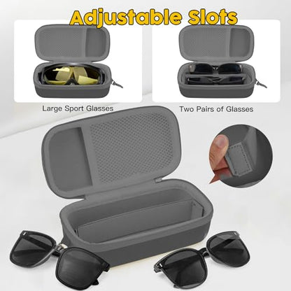 Double Eyeglasses Case, Hard Shell Glasses Case for Men Women - color: Grey