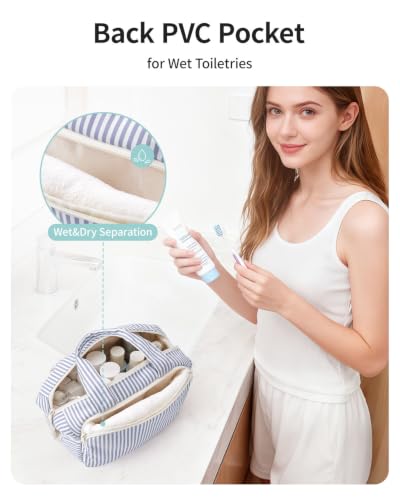 Narwey Travel Toiletry Bag for Women, Large Makeup Cosmetic Organizer Bag - color: Y-Greyish Blue Stripe