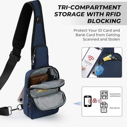 Anti-Theft Crossbody Sling Bag, RFID Blocking, Zipper Lock, Small - color: Blue