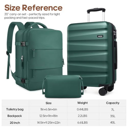UKEIN Luggage Set with Backpack,Hardshell Carry On Luggage Airline Approved - color: Dark Green