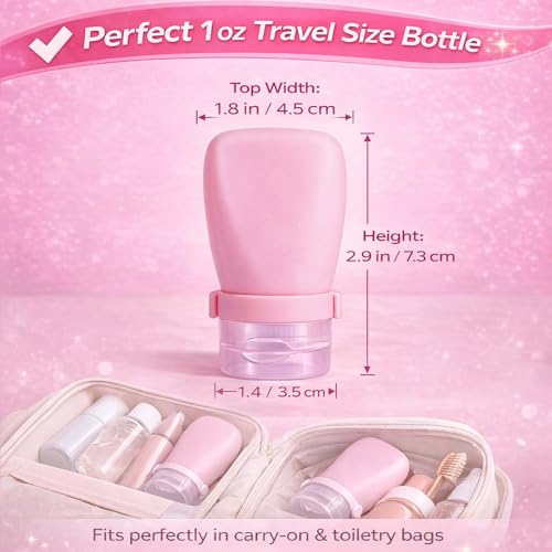 1 oz Silicone Travel Bottles, Leakproof Squeeze Bottle Mini Travel Size Container for Toiletries Lotion Shampoo and Conditioner Liquid Salad Dressing to go Condiment, TSA Approved, 4 Pack - color: Black, Grey, Pink, Green, size: 1 oz