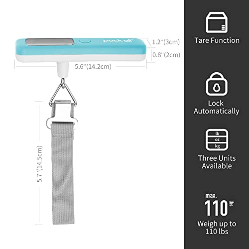 pack all Digital Luggage Scale for Travel, 110Lbs Capacity, 0.1Lb Precision - color: Blue