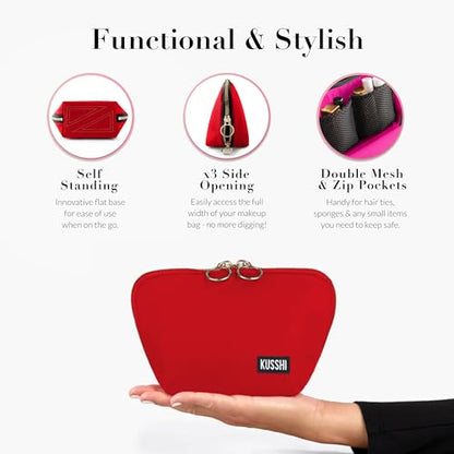KUSSHI Washable Travel Makeup Bag for Purse (Everyday, Candy Apple Red/Pink) - color: Candy Apple Red/Pink, size: Everyday (Purse) Bag