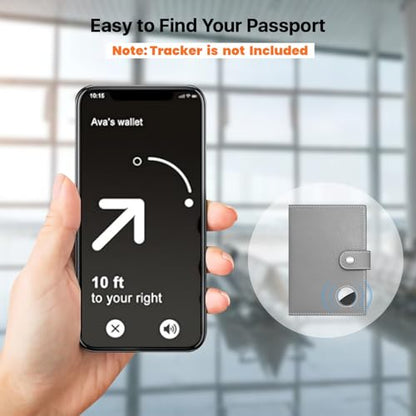 Genuine Leather Slim Passport Holder with RFID & Tracker Slot (Gray) - color: Gray