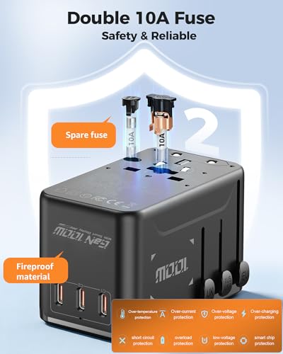 GaN 100W Universal Travel Adapter with Smart Display & 4 USB C/A Ports - color: GaN100W with Smart Display-Black