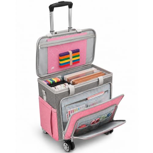 Rolling Teacher Bag With Wheels, Tote Organizer With Detachable Trolley - color: pink, size: 5 Wheels