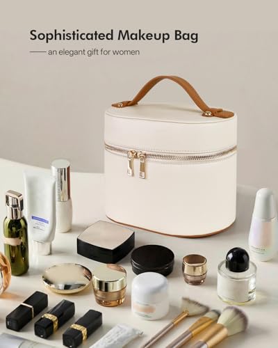 Prite 2 Pcs Makeup Bag Set Travel Cosmetic Case with Clear Pouch for Women - color: Beige-Brown