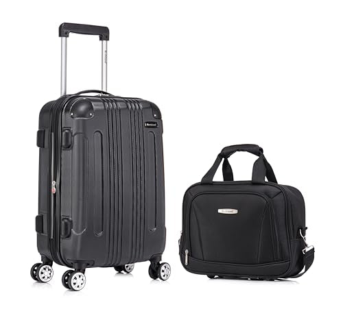 Rockland London Hardside 2 Piece Spinner Wheel Luggage Set, Carry-On 20" and Tote 14", Black - color: Black, size: 2 Piece (20"/14" Tote)