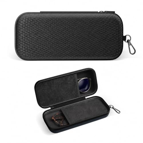 Double Oversized Eyeglasses Case Dual Sunglasses Case Hard Shell Glasses Case with Clip Metal Carabiner Travel - color: Black