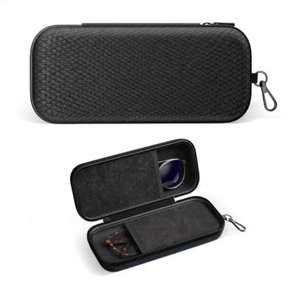 Double Oversized Eyeglasses Case Dual Sunglasses Case Hard Shell Glasses Case with Clip Metal Carabiner Travel - color: Black