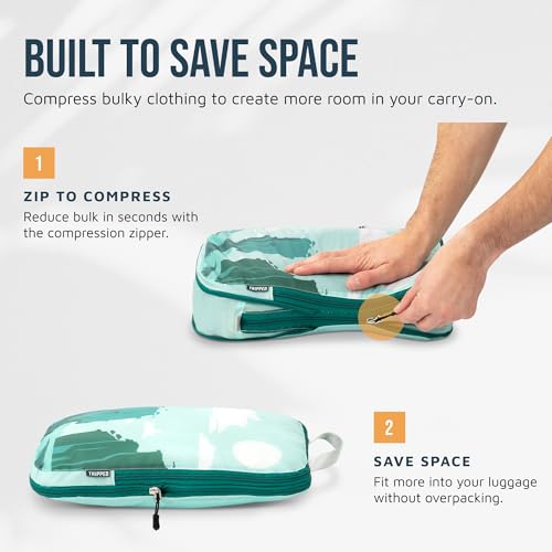 TRIPPED Travel Gear Compression Packing Cubes for Carry-On Travel 6-Pack - color: Getaways, size: 6 Piece