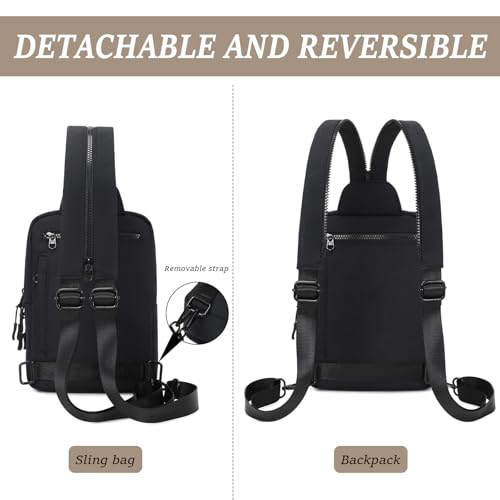 MYHOZEE Sling Bag Crossbody Backpack Purse - 2 in 1 Nylon Cross Body Bag Diaper with Wipes Pouch, Water Bottle Pocket - color: Black