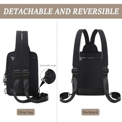 MYHOZEE Sling Bag Crossbody Backpack Purse - 2 in 1 Nylon Cross Body Bag Diaper with Wipes Pouch, Water Bottle Pocket - color: Black