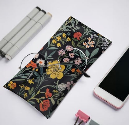 Eyeglasses Sunglasses Case PU Soft Squeeze Top Glasses Pouch for Women Floral Pattern Portable Anti Scratch - color: Wildflowers