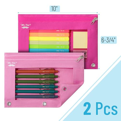 Mr. Pen- Pencil Pouch for 3 Ring Binder, 2 Pack, 10"x6.75", Smooth Zipper - color: Pink Shades, size: 2 Pack