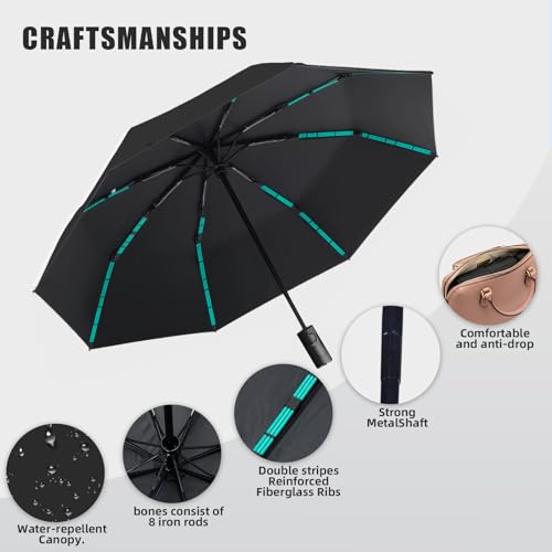Compact Automatic Folding Umbrella – Portable Backpack Umbrella with Hook - color: Black1