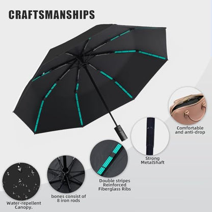Compact Automatic Folding Umbrella – Portable Backpack Umbrella with Hook - color: Black1