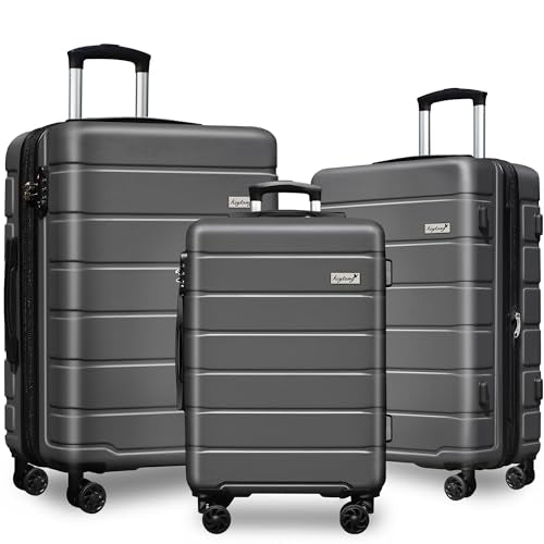 KEYTANG Explorer Lightweight Hardshell 20% Expandable 3-Piece Luggage Set with TSA Lock, Double Spinner Wheels, and Carry-On Suitcase, Grey - color: Grey, size: 001-3PCS
