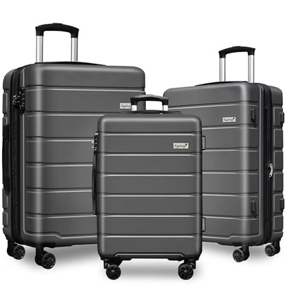 KEYTANG Explorer Lightweight Hardshell 20% Expandable 3-Piece Luggage Set with TSA Lock, Double Spinner Wheels, and Carry-On Suitcase, Grey - color: Grey, size: 001-3PCS