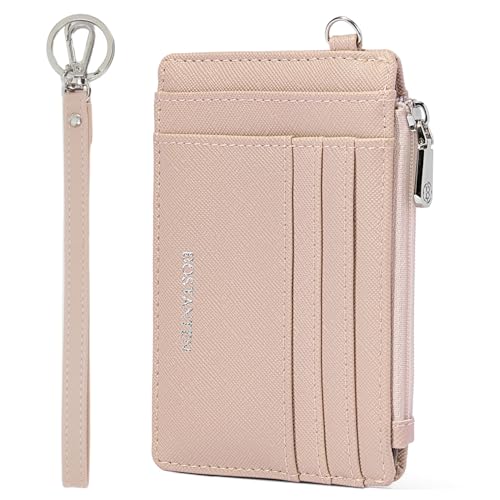 BOSTANTEN Small Wallet For Women RFID Leather Credit Card Holder Slim Wristlet Keychain Wallet With Zipper Pocket Pink - color: Pink