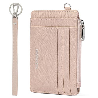 BOSTANTEN Small Wallet For Women RFID Leather Credit Card Holder Slim Wristlet Keychain Wallet With Zipper Pocket Pink - color: Pink