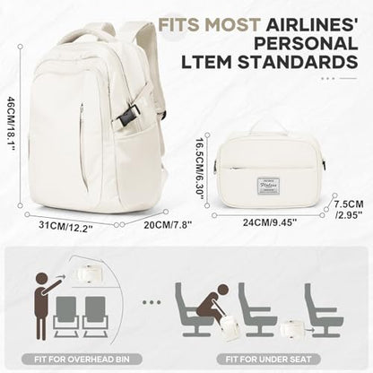 suwasp Travel Backpack for Women Airline Approved Carry On, Large Laptop Backpack for Men, Flight Approved Luggage Backpack (Beige-with Toiletry Bag) - color: Beige-with Toiletry Bag
