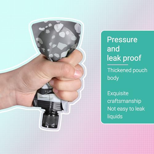 ASEVAT 3 oz 6pack Leak Proof Empty Squeeze Pouches Refillable Travel Size Containers Liquid Pouch Cosmetic Container TSA Approved Bag - color: Black