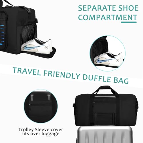 Goloni 120L Foldable Duffle Bag for Travel, Large Durable Travel Duffel Bag - color: Black, size: 120L