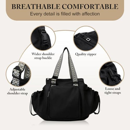 Expandable Shoulder Bag, Unisex Foldable Travel Bag - color: Black-N