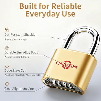 Combination Padlock, Heavy Duty 4 Digit Outdoor Combo Lock with Weather Resistant Body and Cut Resistant Shackle for Gates, Fence, Sheds, Toolboxes, Gym, Hasp Storage, 1 Pack - size: Short-Shackle