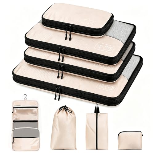 8-Piece Compression Packing Cubes for Travel, Luggage Organizer Sets - color: Beige-8 Set