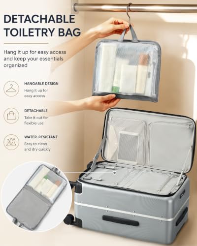 Hanke 24 Inch Top Opening Medium Suitcase, Aluminum Frame Hard Shell Suitcases with Wheels, TSA Lock, Large Travel Luggage with Removable Divider (Grey) - color: Grey, size: 24 Inch