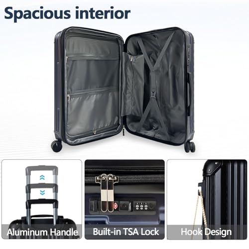 OUZZO Luggage Sets 2 Piece Expandable 20/24 Inch Suitcase with Double Spinner Wheels Lightweight ABS+PC Hardshell Travel Suitcase Sets with TSA Lock USB Port Business & Family Trips - color: Black, size: 20/24 inch