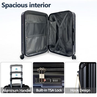 OUZZO 24 Inch Checked Luggage Durable Hardshell Suitcase with TSA Lock - color: Black, size: 24 inch