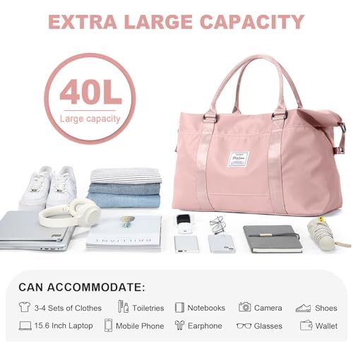 Travel Duffel Bag, Carry On Overnight Weekender Bags for Women - color: A1-Pink, style: Extra Large Travel Bag