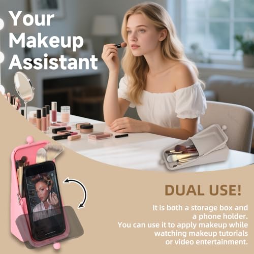 silicone makeup brush holder,waterproof soft and sleek portable travel cosmetic bag,standing makeup bag,pink - color: pink