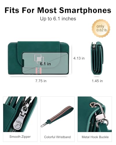 FADEON Leather Wallets for Women, Designer Large RFID Blocking Trifold - color: Dark Green Nubuck Style