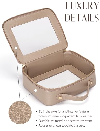 Popvibe Clear Makeup Bag Travel Cosmetic Case Transparent Toiletry Bag with Zipper, Portable Make Up Organizer Traveling Compact Car Bag for Essentials, Gold, Medium and Large - color: Gold, style: Dual Elegance