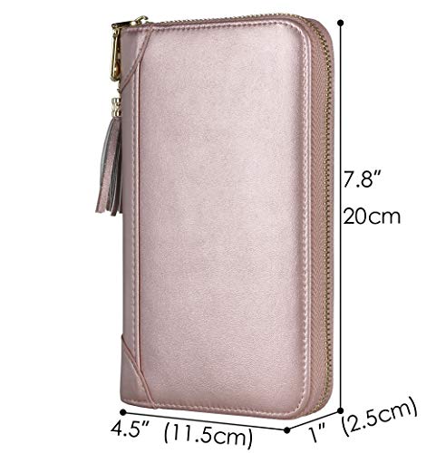 Easyoulife Credit Card Holder Wallet Womens Zipper Leather Case Purse RFID Blocking - color: Rose Gold
