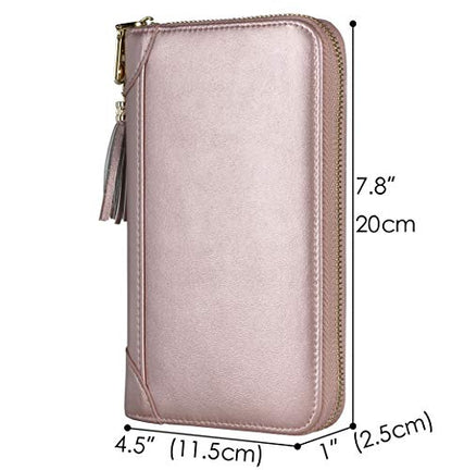 Easyoulife Credit Card Holder Wallet Womens Zipper Leather Case Purse RFID Blocking - color: Rose Gold